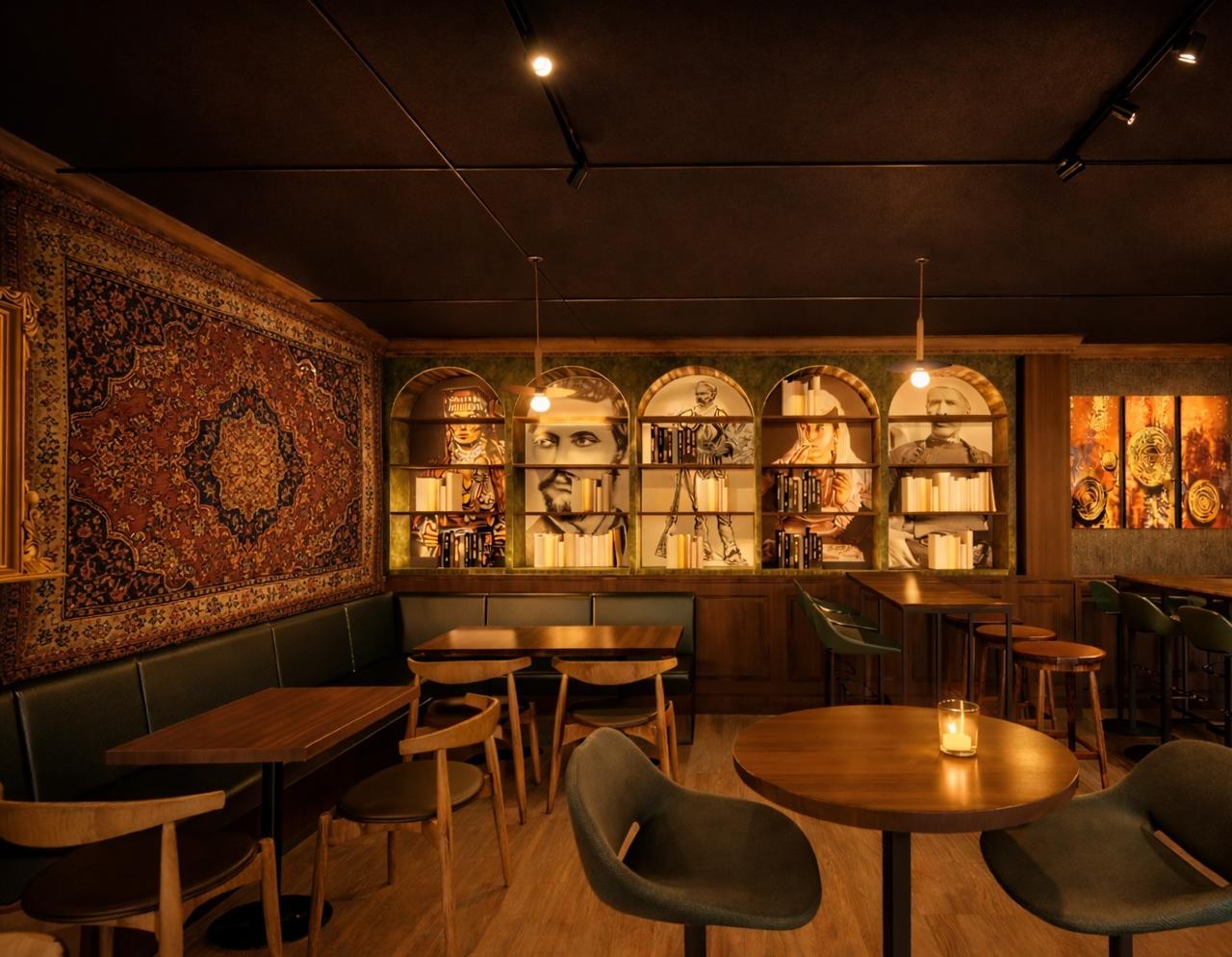 Library room with Persian rug